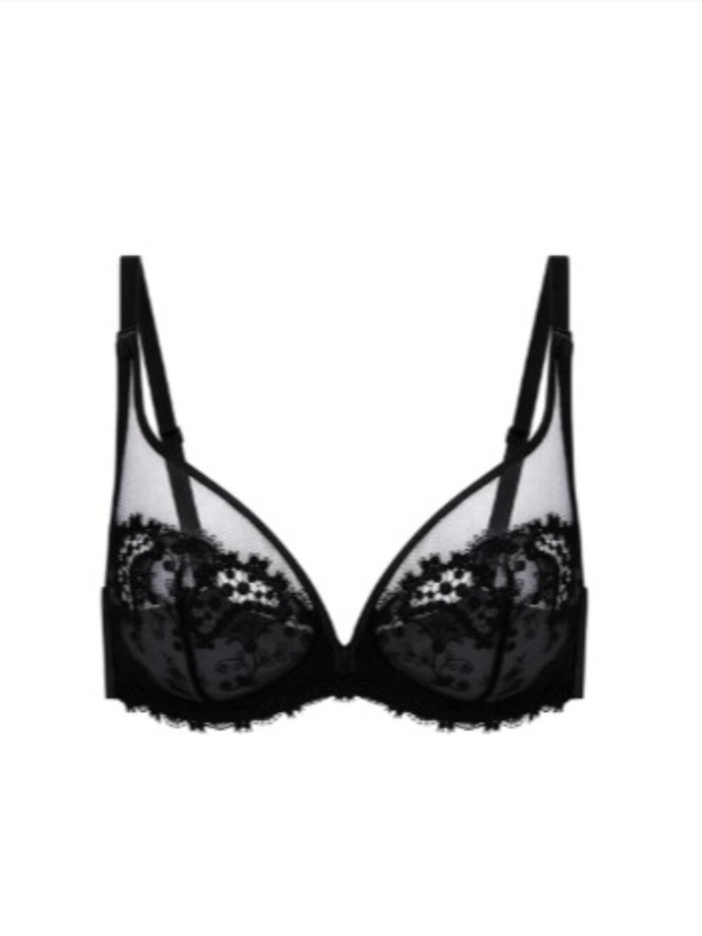 NWT Simone Perele Wish Full Cup Plunge Black Sheer Lace Underwire Bra 30D